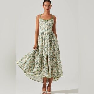 Astr Green Floral Midi Dress